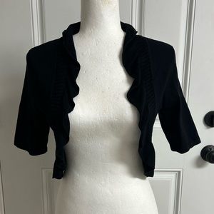 WHBM Silk Blend Ruffled Jet Black Bolero Size Small